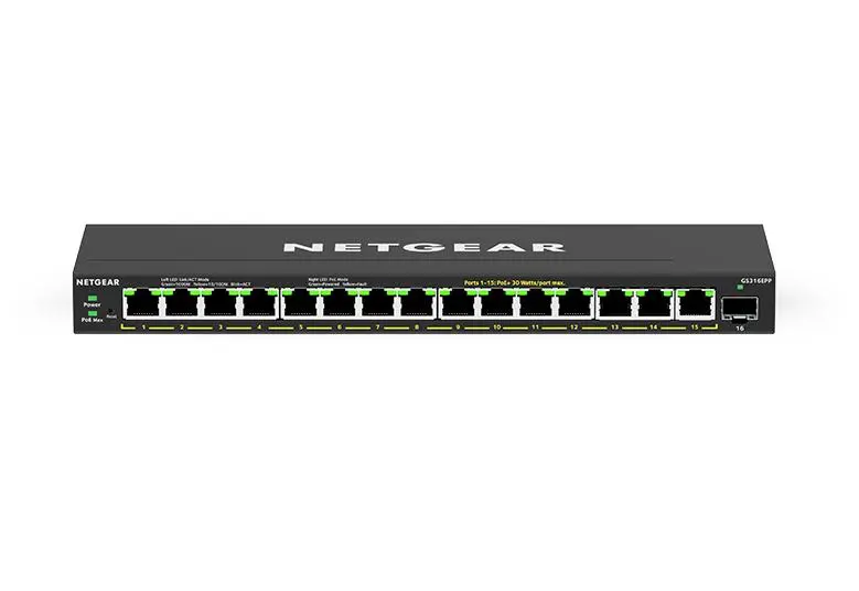 Netgear | 16-Port High-Power PoE+ Gigabit Ethernet Easy Smart Essentials Switch (231W) with 1 SFP Port (GS316EPP)