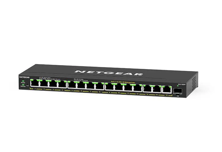 NETGEAR | 16-Port PoE+ Gigabit Ethernet Easy Smart Managed Essentials Switch (180W) with 1 SFP Port (GS316EP)