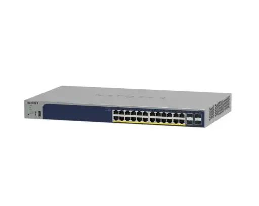 Netgear | 24 Port Gigabit Ethernet PoE+ Smart Switch w/ optional Remote/Cloud Management and 4 SFP Ports (190W) (GS728TPv3)