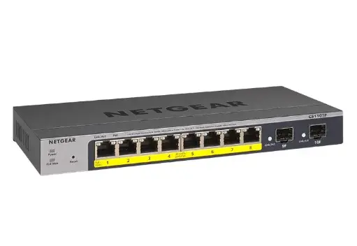 Netgear | 8-Port Gigabit PoE+ Ethernet Smart Switch with 2 SFP Ports and Cloud Management (55W) (GS110TPv3)