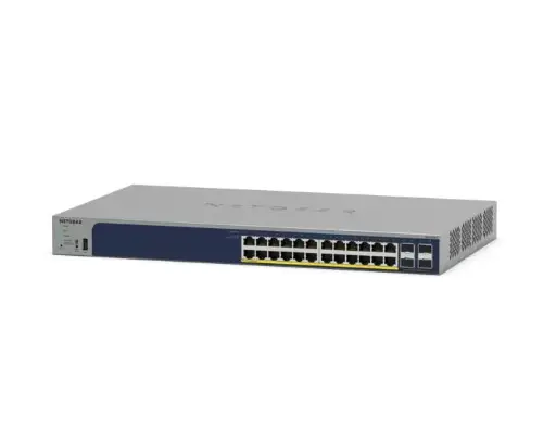 Netgear | 24 Port Gigabit Ethernet PoE+ Smart Switch w/ optional Remote/Cloud Management and 4 SFP Ports (380W) (GS728TPP-300NES)