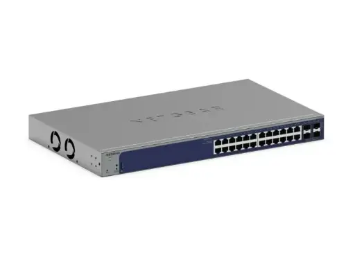 Netgear | 24-Port Gigabit Smart Switch w/optional Remote/Cloud Management and 4 SFP+ Ports (GS728TX-100NES)
